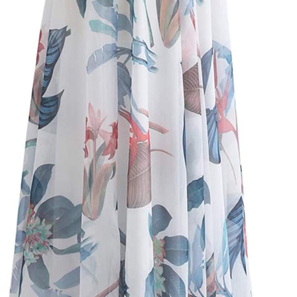 TROPICAL FLORAL WATERCOLOR MAXI SKIRT IN WHITE - Picture 4 of 6